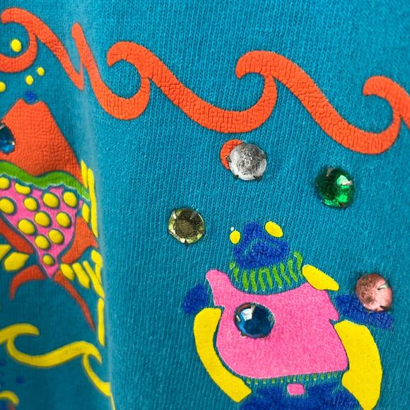 EYES ON CALIFORNIA Shirt Women One Size Fish Seahorse Single Stitch Vintage Blue - Picture 6 of 16